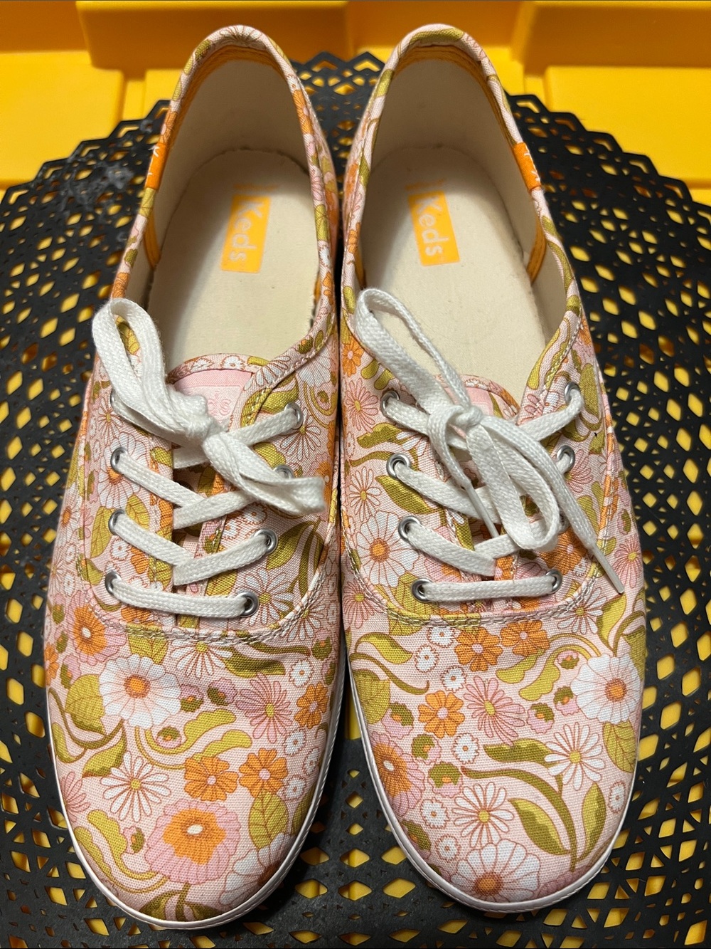 Keds Pink Floral Canvas Lace-Up Sneakers
